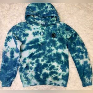Teal Tie-Dye Hoodie with Palm Tree Design